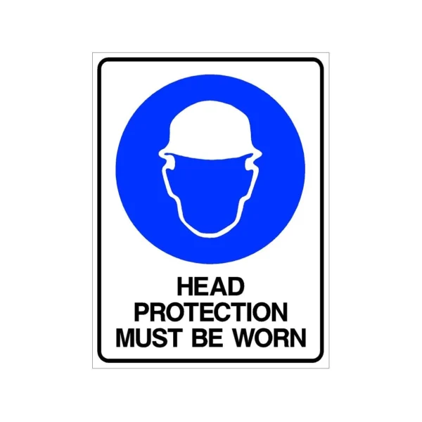 Head protection must be worn safety sign