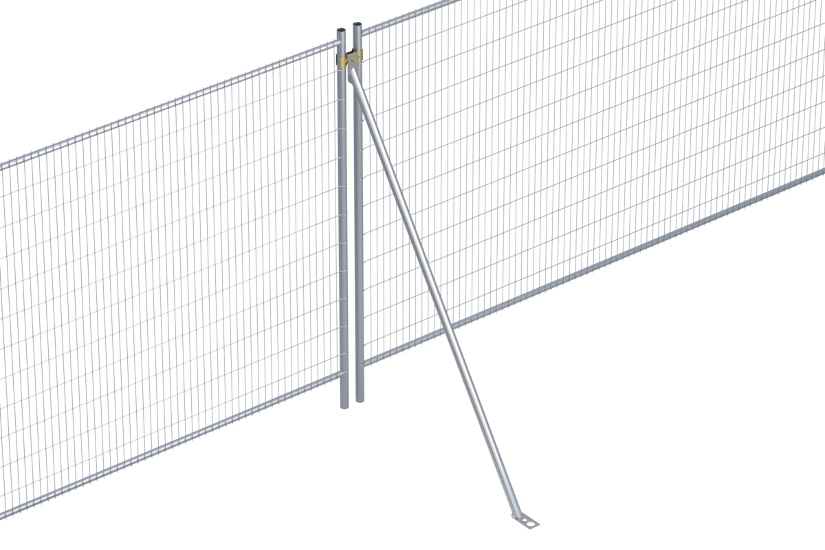 Temporary fencing support brace anchored into the ground