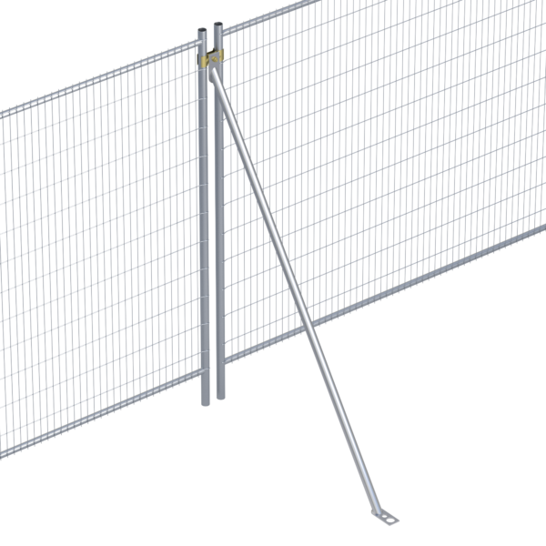 Temporary fencing support brace anchored into the ground