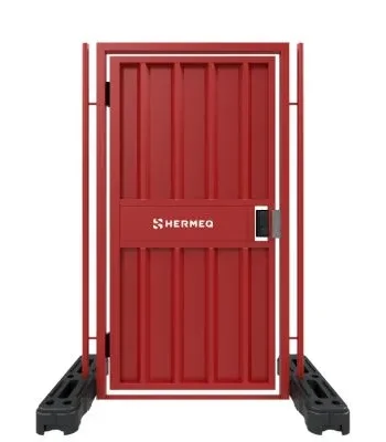 Pedestrian access gate integrated in steel hoarding