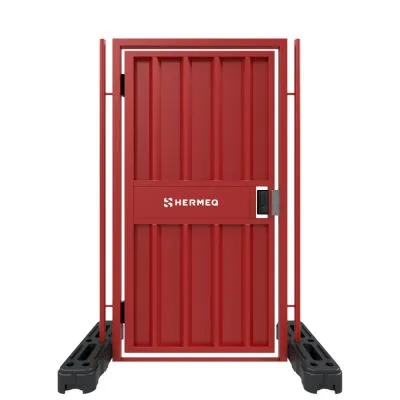 Pedestrian access gate integrated in steel hoarding