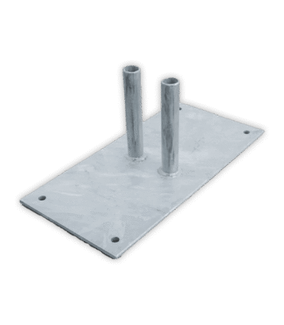 Low-profile steel base plate for stabilising temporary site fencing