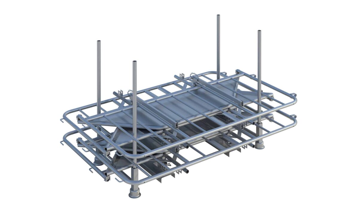 Police Barrier Collapsible Stillage for transport and storage, dimensions 1675 × 815 × 1255 mm.
